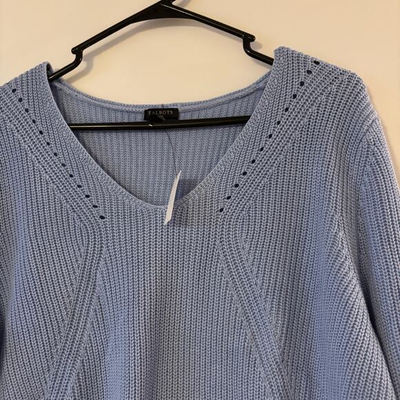 NWT Talbots Shaker Stitch Cable Knit Long Sleeve Sweater 1X V Neck 100% Cotton - Picture 3 of 8